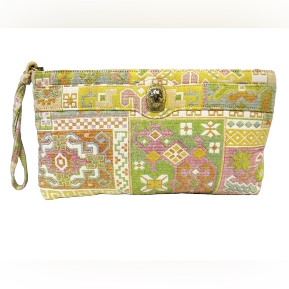 Vintage Ruth Saltz Handbag Cougar Clasp Designer Tapestry Purse Signature Clutch - Picture 2 of 6